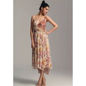 Anthropologie square neck ruched midi dress